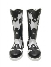 Men's Black White Leather Cowboy Wrestling Boots Custom Made Ring Gear picture