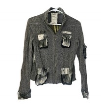 Vintage Concept Women's  Zip-Up Jacket Top Patchwork Boho Art-to-Wear Gray picture