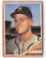 TONY CLONINGER 1962 Topps #63 Rookie Card (RC) EX/EX+ - Atlanta Braves picture