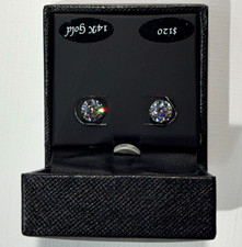 Macy’s 14K Gold Round Clear Stone Stud Earrings New in Box $120 Retail picture
