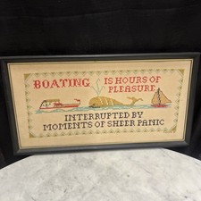 Vintage 1983 Needlepoint Framed Folk Art Nautical Display picture