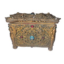 Antique 19thC French or Asian Ornate Filigree Jeweled Enamel Trinket Box - Small picture