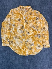 Anthropologie Pilcro Yellow Floral Button Up Shirt Long Sleeve  Viscose Size L picture