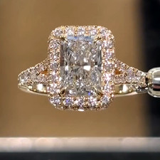 2.30Ctw Radiant Cut Moissanite Halo Engagement Ring In Solid 14k Yellow Gold picture