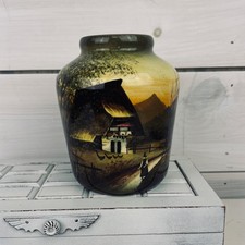 Vintage Hand Painted SMF GERMANY Schramberg Majolika Black Gold Pottery Vase picture