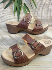 DANSKO Sophie Two Strap Sandals WOMENS 38 7.5 Brown Floral embossed Clogs Slde picture