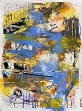 OOAK painting art Bold Contemporary Abstract Expressionism Bright Yellow by KatC picture