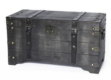Vintiquewise Distressed Black Medium Wooden Storage Trunk picture