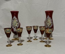 8pc Vintage Bohemian Ruby Red Glass Set - Pair 10