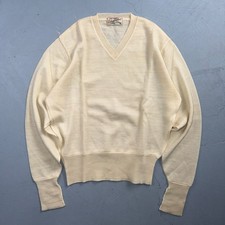 VTG 1940s 1950s Wool Pullover Sweater Rockabilly Mens V Neck Ivory Columbia Knit picture