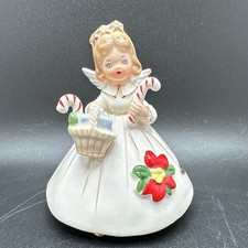 Vintage December Christmas Angel Josef Originals Candy Canes Poinsettia Basket picture