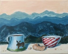 Oil Painting Romantic Still Life and Mountain Landscape Art A. Joli picture