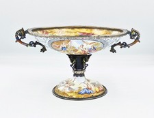 FINE AUSTRIAN HERMANN BÖHM RENAISSANCE REVIVAL SILVER & ENAMEL FOOTED DISH c1870 picture