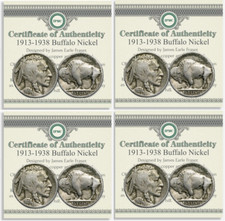 FOUR x 1913-1938 Buffalo Nickel W/ COA Collector Coins FULL DATES USA Mint Coin picture