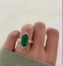 3.90 Ct Emerald Cut Natural Emerald & Diamond Wedding Ring 14K Yellow Gold picture