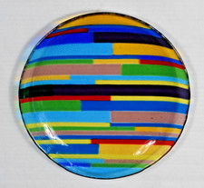 Colorful Handmade Stained Glass Platter Artistic Rainbow Abstract Stripe 13 Inch picture