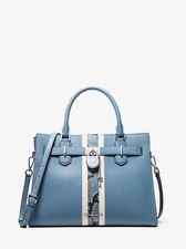 MICHAEL KORS Hamilton Medium Leather and Snake Embossed Stripe Satchel CORNFLOWE picture