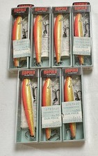 7 Vtg Rapala Original Floating 9 GFR Gold Fluorescent Red NIB Finland NOS WOOD picture