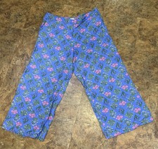 LOFT Fluid Wide Leg Pants XL Blue Floral Bouquet Linen Blend Pull On Cropped EUC picture