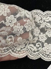 4 yards Ivory Stretch Floral Double Scalloped Lace Trim 6” picture