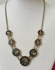 Vintage Amita Japanese Damascene Sterling Silver Etched Necklace picture