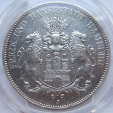 Coin Deutsches Reich Kaiserreich 5 Mark Hansestadt Hamburg 1896 J In Very Fine picture
