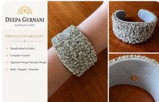 Deepa Gurnani Crystal Cuff Bracelet One Size Silver Grey Leather Backed picture