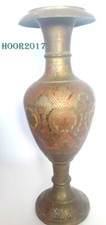 Antique Big Vase  Solid  India Brass  Hand Made Paint  post 1940 Beautiful Item picture