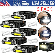 5 Pack LED Headlamp Headlight Flashlight USB Rechargeable Waterproof Head Light picture