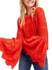 Free People Once Upon A Time Lace Crochet Bell Sleeve Top picture