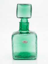 Blenko Decanter Mint with Stopper *RARE* Hand Blown Square shaped w/ Tag 4318 picture