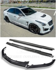 For 16-19 Cadillac CTS-V | CARBON FIBER Package Front Lip Splitter & Side Skirts picture