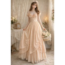 Vintage Gunne Sax Peach Stripe Bow Maxi Dress Prairie Romantic Cottagecore Rare picture