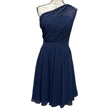 Bill Levkoff One Shoulder Chiffon Dress Size 6 Navy Semi Formal Cocktail NEW picture
