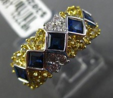 ESTATE 2.37CT DIAMOND & AAA YELLOW BLUE SAPPHIRE 18KT WHITE GOLD 3D 5 STONE RING picture
