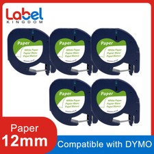 5PK Compatible DYMO LetraTag Refills 91330 White Paper Label Tape 12mm LT-100H picture