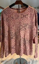 Croft & Barrow The Classic Tee Size L Pink Purple Damask Long Sleeve Blouse picture