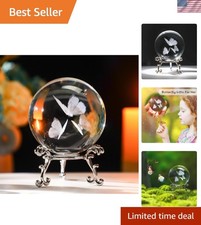 3D Laser Engraved Butterfly Crystal Ball Paperweight 2.36in60mm Glass Decorat... picture