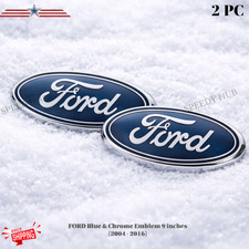 BLUE & CHROME 2005-2014 Ford F150 FRONT GRILLE/ TAILGATE 9 inch Oval Emblem 2-PC picture