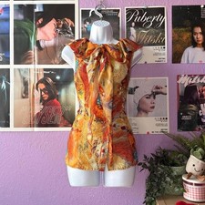 Boho Abstract Ruffle Tie Neck Top Size L picture