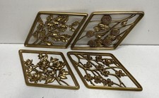 Syroco Gold Tone Floral Wall Plaque Lot 4 Pieces Diamond Mid Century Modern 1961 picture