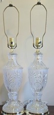  Vintage Pair of Cut & Frosted Crystal  Lamps - Mid-Century Hollywood Regency picture