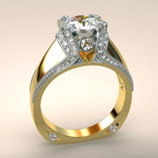 3.2ct Round Cut Lab-Created Moissanite Ring Yellow Gold Plated Unique Solitaire picture