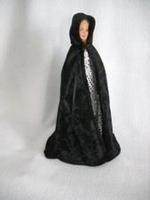 Black Cape with Hood Fits Barbie Handmade with Velvet Panne picture