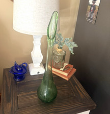 Vintage Smoothie Swung Vase Avocado Green 18.5” MCM Glass picture