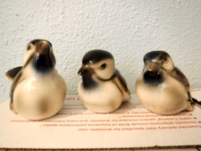 Vintage Bird 3 Figurines Keramos Porcelain Wien Austria Sparrow Wren Brown picture