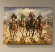 Original Oil Painting – Horse Racing Jockeys – Impasto Style Signed picture