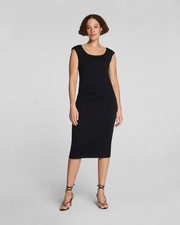 New SPANX SPANXsmooth Jersey Scoop Neck Ruched Midi Dress In Black Sz M $138 picture