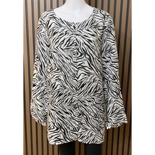 Cynthia Rowley Zebra 100% Linen Long Sleeve Button Down Tunic Lagenlook 2X picture