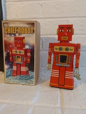 CHIEF ROBOT: Wind Up Sparking Tin Metal Toy Robot / Schylling MS445 (KR) picture